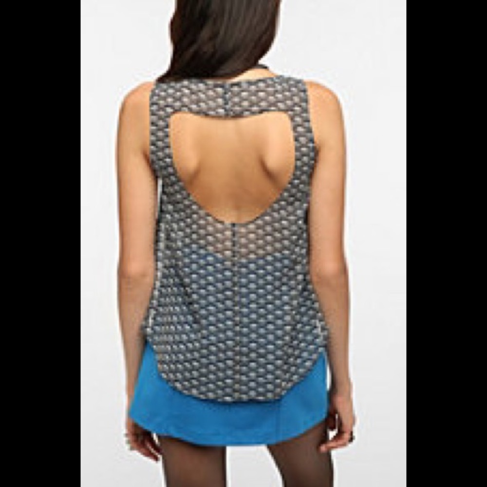 Sheer open heart back flowy Tank Top Blouse Navy